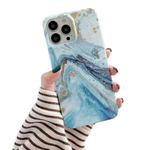 For iPhone 14 Pro Glitter Powder Marble Phone Case(Platinum Blue)