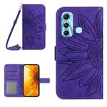 For Infinix Hot 11 Skin Feel Sun Flower Pattern Flip Leather Phone Case with Lanyard(Dark Purple)