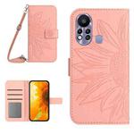 For Infinix Hot 11S Skin Feel Sun Flower Pattern Flip Leather Phone Case with Lanyard(Pink)