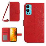 For Infinix Hot 12 Skin Feel Sun Flower Pattern Flip Leather Phone Case with Lanyard(Red)