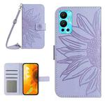 For Infinix Hot 12 Skin Feel Sun Flower Pattern Flip Leather Phone Case with Lanyard(Purple)