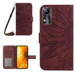For Infinix Note 11 Skin Feel Sun Flower Pattern Flip Leather Phone Case with Lanyard(Wine Red)
