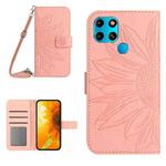 For Infinix Smart 6 Skin Feel Sun Flower Pattern Flip Leather Phone Case with Lanyard(Pink)