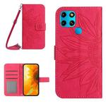 For Infinix Smart 6 Skin Feel Sun Flower Pattern Flip Leather Phone Case with Lanyard(Rose Red)