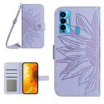 For Tecno Camon 18i Skin Feel Sun Flower Pattern Flip Leather Phone Case with Lanyard(Purple)