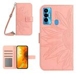 For Tecno Camon 18i Skin Feel Sun Flower Pattern Flip Leather Phone Case with Lanyard(Pink)