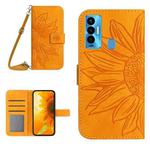 For Tecno Camon 18i Skin Feel Sun Flower Pattern Flip Leather Phone Case with Lanyard(Yellow)