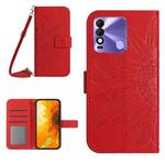 For Tecno Spark 8 Skin Feel Sun Flower Pattern Flip Leather Phone Case with Lanyard(Red)