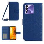 For Tecno Spark 8 Skin Feel Sun Flower Pattern Flip Leather Phone Case with Lanyard(Dark Blue)