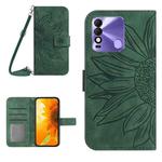 For Tecno Spark 8 Skin Feel Sun Flower Pattern Flip Leather Phone Case with Lanyard(Green)