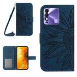 For Tecno Spark 8 Skin Feel Sun Flower Pattern Flip Leather Phone Case with Lanyard(Inky Blue)