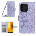 For Tecno Spark Go 2022 / Spark 8C Skin Feel Sun Flower Pattern Flip Leather Phone Case with Lanyard(Purple)