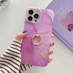 For iPhone 14 Ring Holder Glitter Powder Marble Phone Case(Purple Gold)