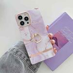 For iPhone 14 Pro Ring Holder Square Plating Gold Edge Phone Case(Quicksand Purple)