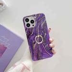 For iPhone 14 Pro TPU Soft Protective Phone Case with Ring Holder(Purple Gold Pink)