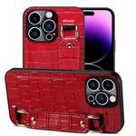 For iPhone 14 Pro Crocodile Wristband Wallet Leather Back Cover Phone Case(Red)