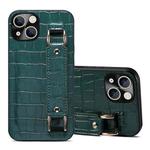 For iPhone 13 Crocodile Wristband Wallet Leather Back Cover Phone Case(Dark Green)
