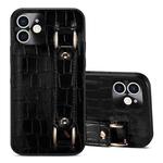 For iPhone 12 Crocodile Wristband Wallet Leather Back Cover Phone Case(Black)