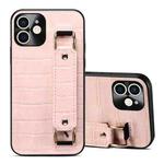 For iPhone 12 Crocodile Wristband Wallet Leather Back Cover Phone Case(Pink)