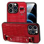 For iPhone 12 Pro Crocodile Wristband Wallet Leather Back Cover Phone Case(Red)