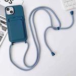 For iPhone 14 Crossbody Lanyard Elastic Silicone Card Holder Phone Case(Blue)