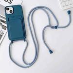 For iPhone 14 Plus Crossbody Lanyard Elastic Silicone Card Holder Phone Case(Blue)
