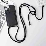 For iPhone 14 Plus Crossbody Lanyard Elastic Silicone Card Holder Phone Case(Black)