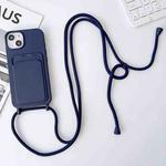 For iPhone 14 Pro Crossbody Lanyard Elastic Silicone Card Holder Phone Case(Dark Blue)