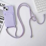 For iPhone 14 Pro Crossbody Lanyard Elastic Silicone Card Holder Phone Case(Lavender Purple)