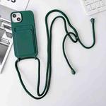 For iPhone 13 Pro Crossbody Lanyard Elastic Silicone Card Holder Phone Case(Dark Green)