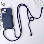 For iPhone 13 Pro Max Crossbody Lanyard Elastic Silicone Card Holder Phone Case(Dark Blue)