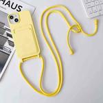 For iPhone 13 Pro Max Crossbody Lanyard Elastic Silicone Card Holder Phone Case(Light Yellow)
