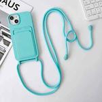 For iPhone 12 Pro Max Crossbody Lanyard Elastic Silicone Card Holder Phone Case(Sky Blue)