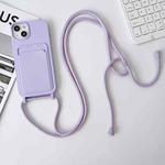 For iPhone 12 Pro Max Crossbody Lanyard Elastic Silicone Card Holder Phone Case(Lavender Purple)