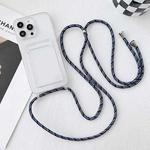 For iPhone 14 Crossbody Lanyard Elastic Transparent Card Holder Phone Case(Blue White)