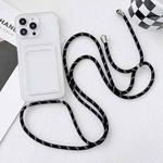 For iPhone 14 Crossbody Lanyard Elastic Transparent Card Holder Phone Case(Black White)