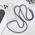 For iPhone 14 Pro Crossbody Lanyard Elastic Transparent Card Holder Phone Case(Blue White)