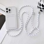 For iPhone 14 Pro Max Crossbody Lanyard Elastic Transparent Card Holder Phone Case(White Black)