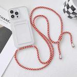 For iPhone 13 Crossbody Lanyard Elastic Transparent Card Holder Phone Case(Red White)