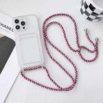 For iPhone 13 Pro Crossbody Lanyard Elastic Transparent Card Holder Phone Case(Red White Purple)