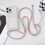 For iPhone 12 Crossbody Lanyard Elastic Transparent Card Holder Phone Case(Yellow White)