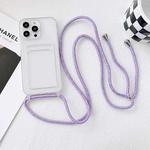 For iPhone 12 Pro Max Crossbody Lanyard Elastic Transparent Card Holder Phone Case(Purple)