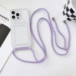 For iPhone 11 Crossbody Lanyard Elastic Transparent Card Holder Phone Case(Purple)