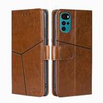 For Motorola Moto E32 India/E22s 4G Global Geometric Stitching Horizontal Flip Leather Phone Case(Light Brown)