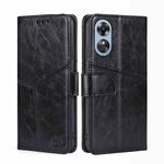 For OPPO A17 Geometric Stitching Horizontal Flip Leather Phone Case(Black)