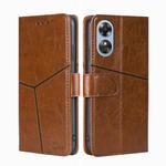 For OPPO A17 Geometric Stitching Horizontal Flip Leather Phone Case(Light Brown)