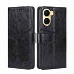 For vivo Y16 4G/Y02s 4G Geometric Stitching Horizontal Flip Leather Phone Case(Black)