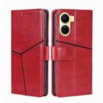 For vivo Y16 4G/Y02s 4G Geometric Stitching Horizontal Flip Leather Phone Case(Red)