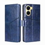 For vivo Y16 4G/Y02s 4G Geometric Stitching Horizontal Flip Leather Phone Case(Blue)