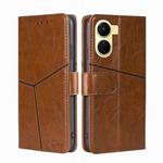 For vivo Y16 4G/Y02s 4G Geometric Stitching Horizontal Flip Leather Phone Case(Light Brown)